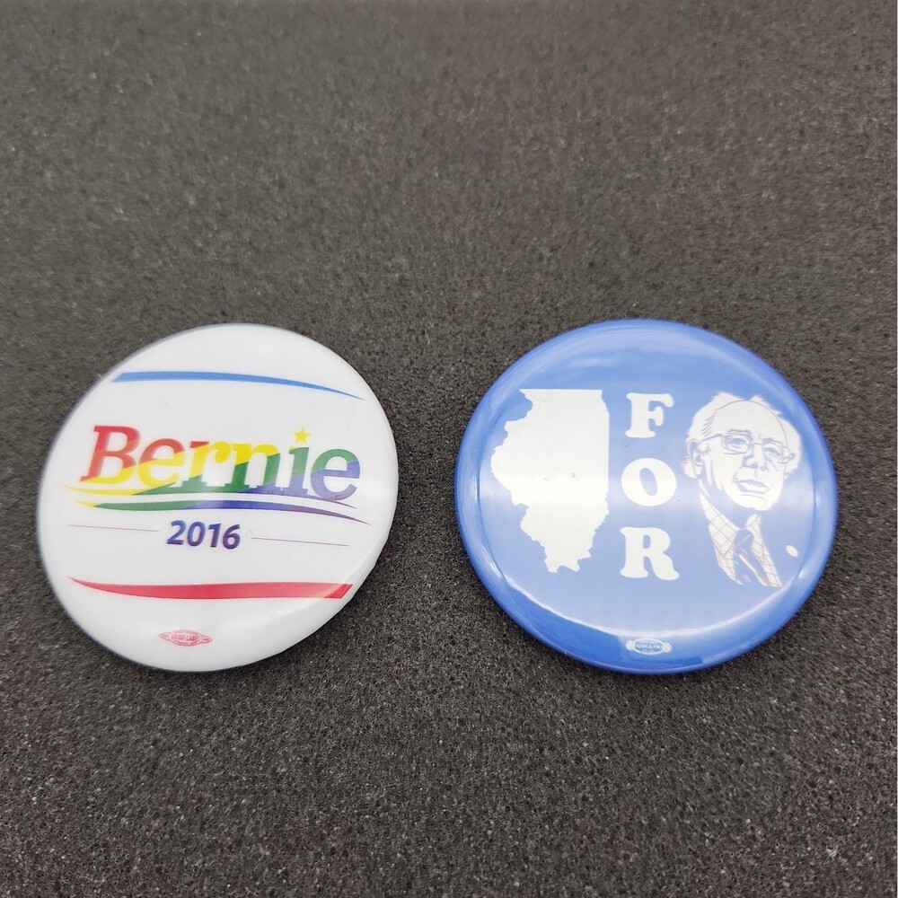 Button Political Bernie Sanders President Campaign 2 Pin Back Illinois 2016 NOS